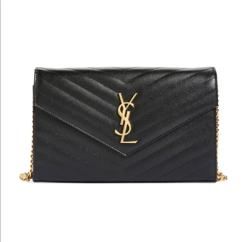 Large monogram quilted leather wallet on a chain YSL cross body